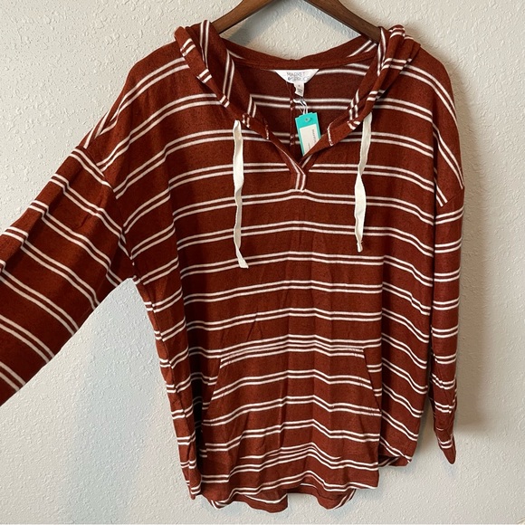NWT Market & Spruce Kalloon Brush Knit Stripped Maroon Hooded Sweatshirt Size 1X - Picture 1 of 9